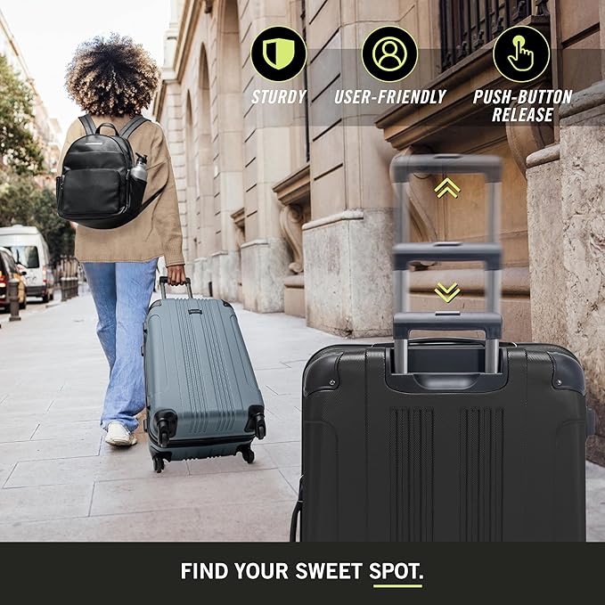 Kenneth Cole REACTION Out of Bounds Lightweight Hardshell 4-Wheel Spinner Luggage, Midnight Black, 28-Inch Checked