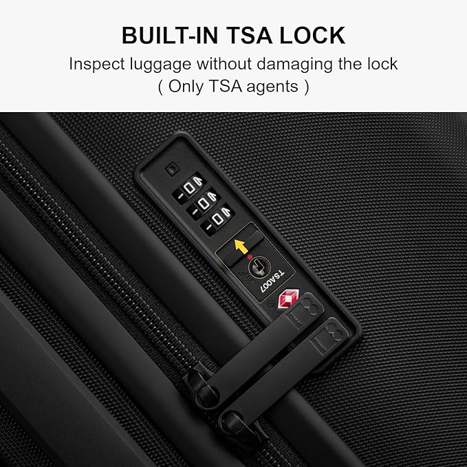 LEVEL8 Trunk Luggages, Large Suitcase 28 Inch Luggage with Spinner Wheels, Luminous Textured Checked Lightweight Hard Shell with Tsa Lock, Black