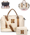 Gifts for Teen-Girls-Initial Duffle Bag with Shoe Compartment, Personalized Weekender Bag, Monogram Overnight Bag, Travel Bag with Makeup Bag，Birthday Gift Graduate Gifts for Her (Letter H)