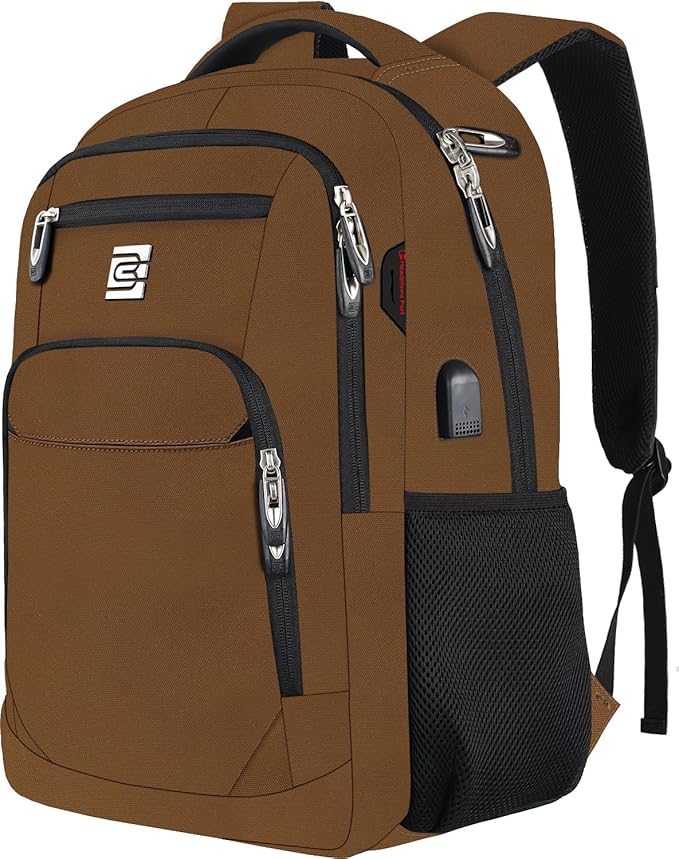 Laptop Backpack,Business Travel Anti Theft Slim Durable Laptops Backpack with USB Charging Port,Water Resistant College Computer Bag for Women & Men Fits 15.6 Inch Laptop and Notebook-Brown