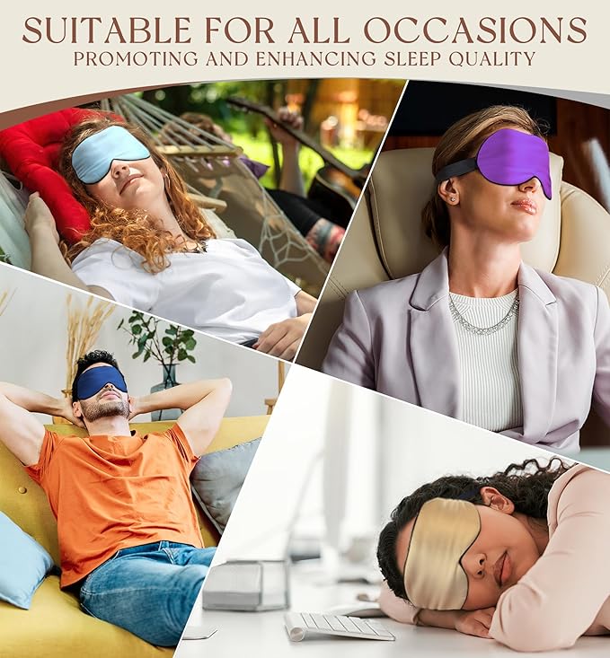 HiRui Silk Sleep Mask, 100% Natural Mulberry Silk of Double-Sided & Inner-Filling, Ultra-Smooth Soft, Adjustable Strap, Blocks Light for Night Sleeping, Travel, Office Naps (Gray)