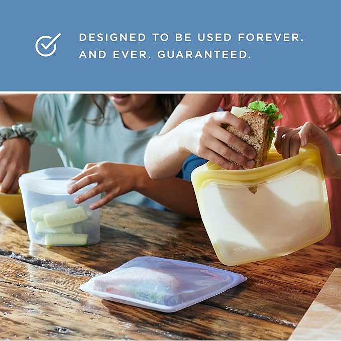 Stasher Premium Silicone Reusable Food Storage Pocket Bags, 2-Pack, Clear + Aqua, Multi-Use Food Storage Bags, Lunch Bag, Travel Containers, BPA Free, Leak-free, Dishwasher-Safe, Eco-friendly, 4 Oz