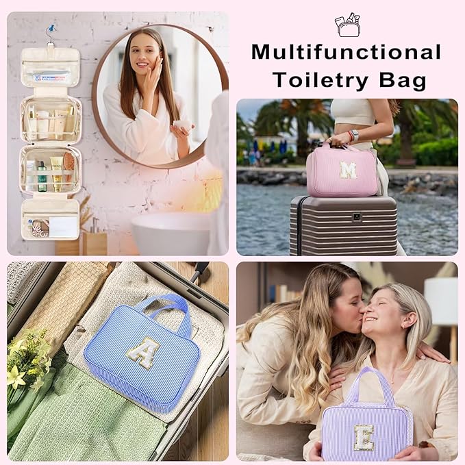 TOPEAST Hanging Toiletry Bag for Women - Travel Toiletry Bag Makeup Bag, Portable Toiletries Cosmetic Bag, Airplane Travel Essentials - Letter Z, Blue
