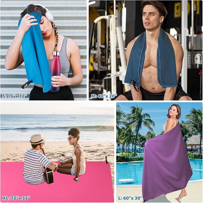 BOGI Microfiber Travel Sports Towel-Quick Dry Travel Towel,Soft Lightweight Absorbent Compact for Camping Gym Beach Bath Yoga Swimming Backpacking (XL:72''x32''+16''x16''-AGreen)