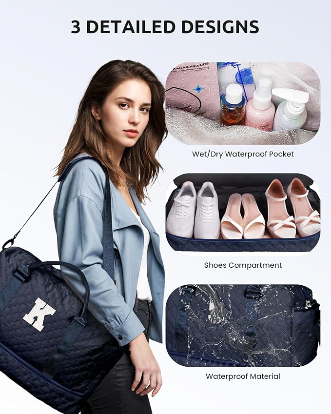 Initial Personalized Travel Bag with Shoulder Strap, Wet Pocket, Makeup Bag Gift for Women (Letter Y)