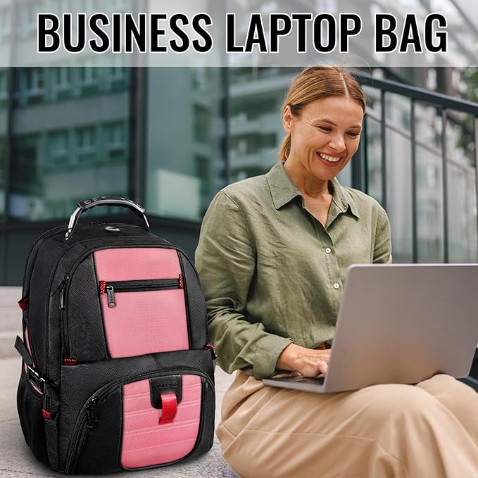 YOREPEK Travel Backpack, Extra Large 50L Laptop Backpacks for Men Women, Water Resistant College Backpack Airline Approved Business Work Bag with USB Charging Port Fits 17 Inch Computers, Pink
