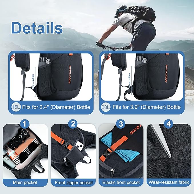 15L Small Hiking Backpack for Men Women Foldable Packable Back Pack Ultralight Hiking Daypack for Travel Camping Outdoor, Black