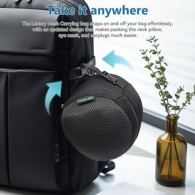 Travel Neck Pillow 100% Memory Foam – Airplane & Car Travel Essentials Kit with 3D Eye Mask, Earplugs & Mesh Bag – Sleeping Support Pillow for Adults (Dark Grey)