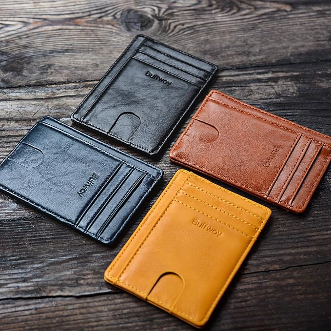 Buffway Slim Minimalist Front Pocket RFID Blocking Leather Wallets for Men and Women - Alaska Blue