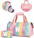 Graduation Gifts for Girls-Girl Gym Bag with Shoe Compartment, Kid Personalized Weekender Overnight Bags, Initial Travel Tote with Makeup Pouch, Gift Ideas for Niece Sister (Letter W)