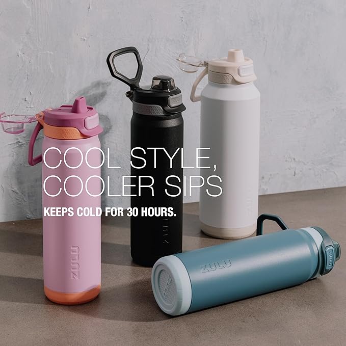ZULU Powerfill Pro 32oz Stainless Steel Water Bottle with Quick Fill Lid, Triple Walled Vacuum Insulated Metal, Leak Proof Locking Lid, Sip and Chug, Reusable BPA Free, Amethyst
