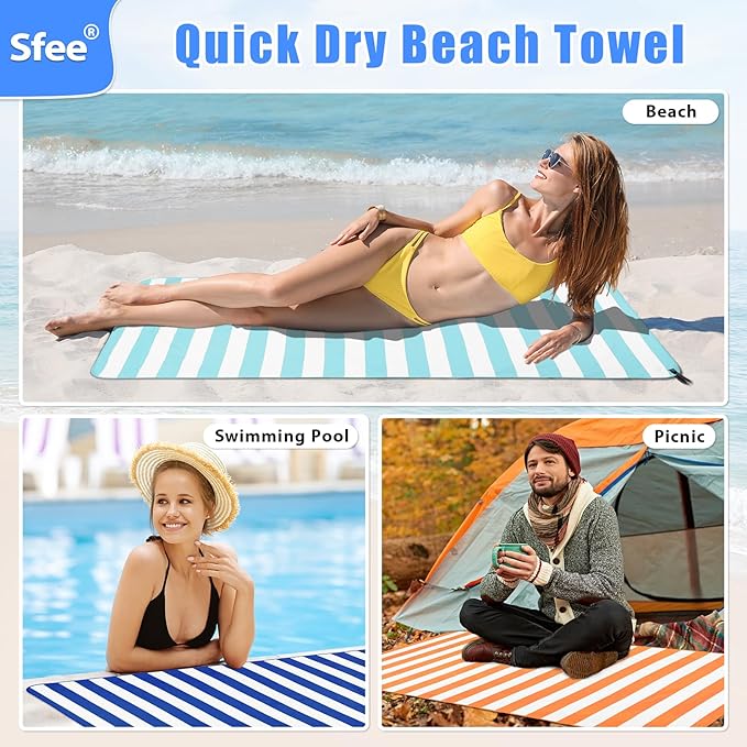 Sfee 2 in 1 Microfiber Beach Towel, Quick Dry Towel Camping Travel Towel Super Absorbent Compact Lightweight Sports Towel Gym Towels Set for Beach, Gym, Hiking, Pool, Backpacking, Bath, Yoga