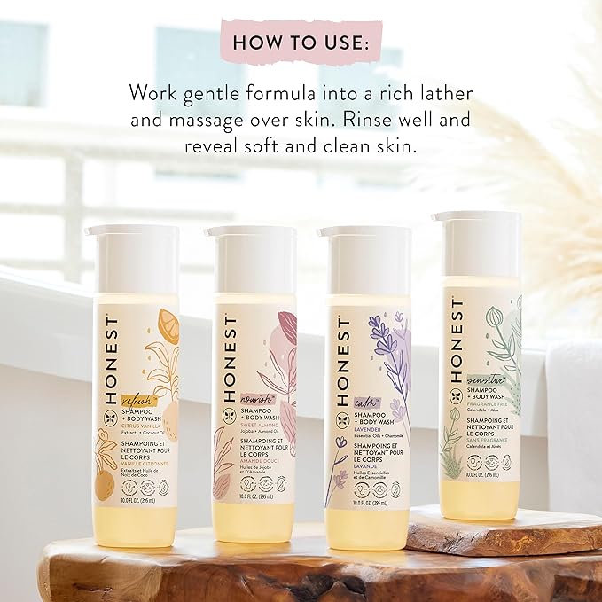 The Honest Company 2-in-1 Cleansing Shampoo + Body Wash | Gentle for Baby | Naturally Derived, Tear-free, Hypoallergenic | Lavender Calm, 10 fl oz