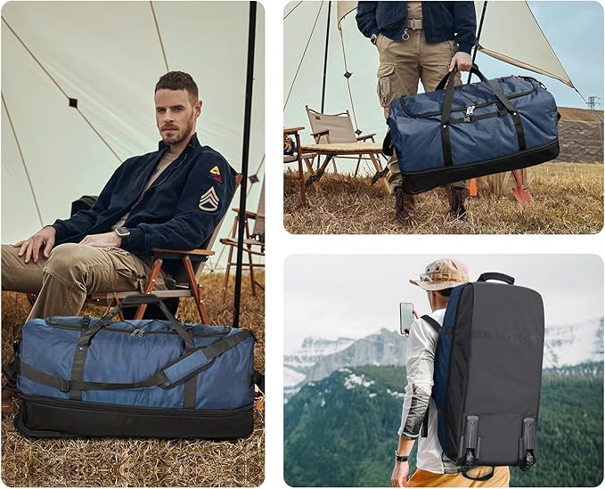 CONTAIL 32" Soft-Sided Rolling Duffle Bag with 2 Wheels,Expandable from 110L to 140L, Foldable Travel Duffel with Multiple Compartments,Navy