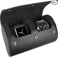 Barton Watch Bands BARTON Watch Roll - Black Recycled Leather Travel Case & Band Storage 2