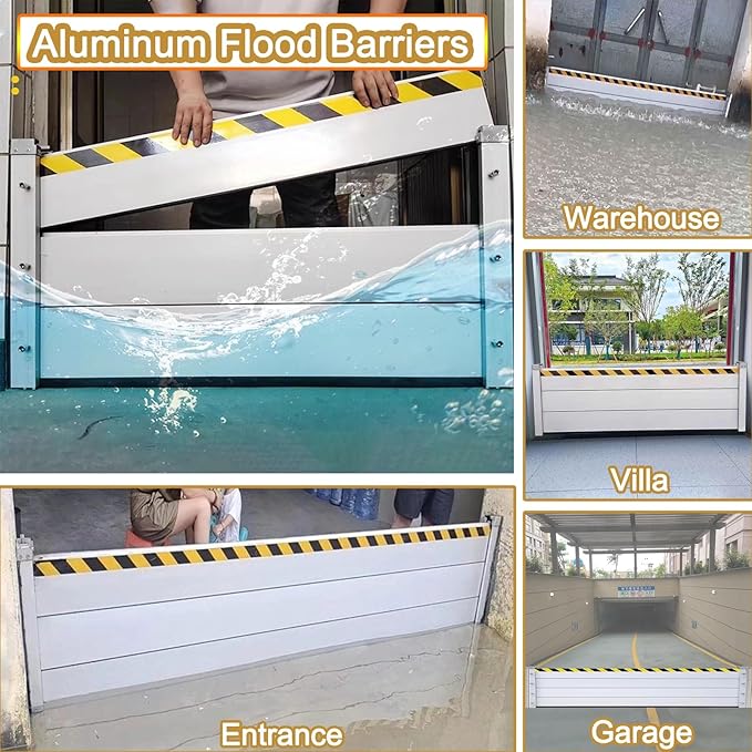 Reusable Flood Barrier, 3/4/5/6/7/8/9/10/11/12/13ft Long Heavy Duty Aluminum Water Barrier Shield for Sliding Glass Door/Driveway/Home Doorway, Removable Stopper Shield with Rubber(H 0.6ft