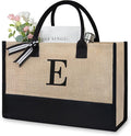 TOPDesign Initial Jute/Canvas Tote Bag, Personalized Present Bag, Suitable for Wedding, Birthday, Beach, Holiday, is a Great Gift for Women, Mom, Teachers, Friends, Bridesmaids (Letter E)