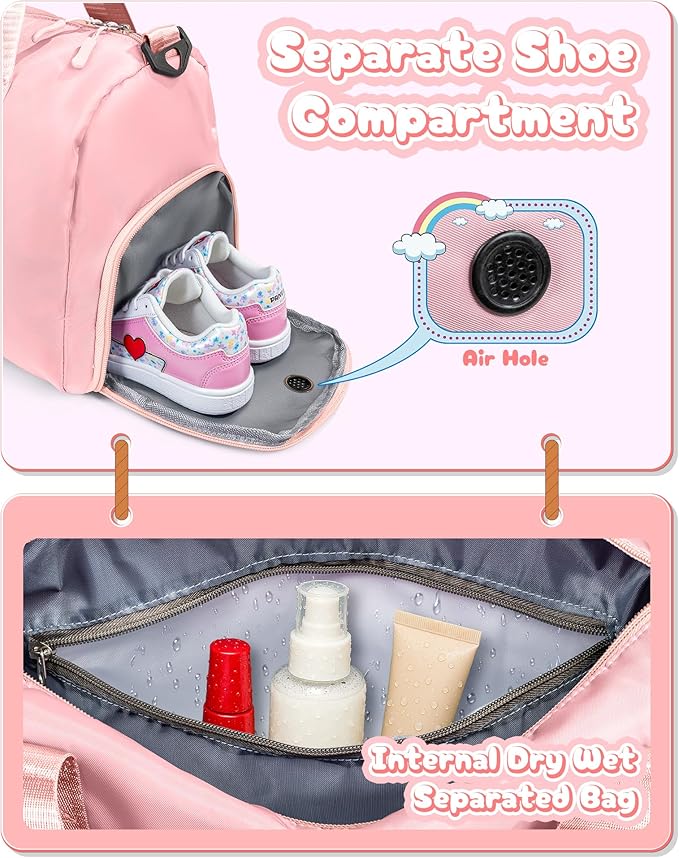 Dorm Room Essentials for Girls-Girl Gym Bag with Shoe Compartment, Kid Personalized Weekender Overnight Bags, Initial Travel Tote with Makeup Pouch, Preppy Stuff Gifts for Kids (Letter F)