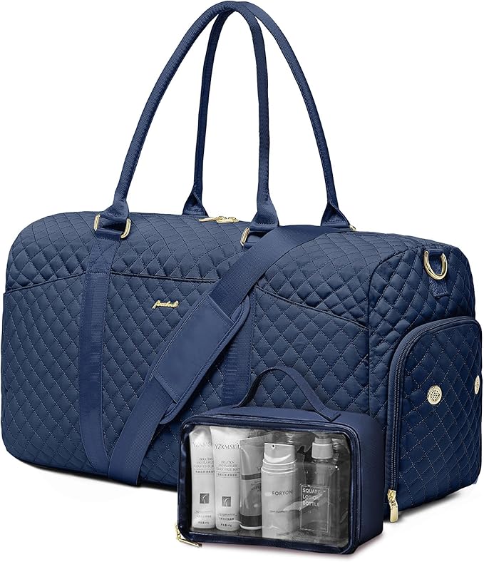 Weekender Travel Duffle Bag for Women - Carry on Bag with Shoe Compartment Overnight Bags with Toiletry Bag Wet Pocket Weekend Traveling Yoga Gym Hospital Bags for Labor and Delivery Blue