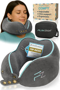 Memory Foam Travel Pillow for Airplanes & Car Rides - Adjustable Airplane Pillow with 360° Chin and Neck Support for Comfy Naps, Extra-Soft Washable Neck Pillow Cover, Squeezy Mesh Bag - Grey