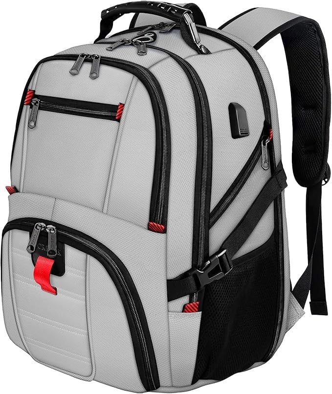 YOREPEK Travel Backpack, Extra Large 50L Laptop Backpacks for Men Women, Water Resistant College Backpack Airline Approved Business Work Bag with USB Charging Port Fits 17 Inch Computers, Light Grey