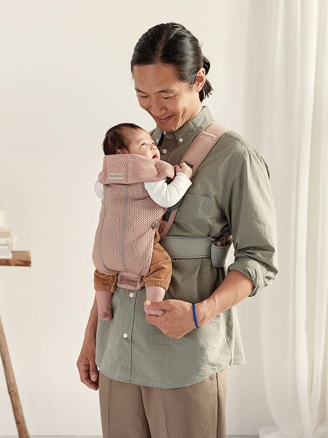BabyBjörn Baby Carrier Mini, 3D Mesh, Dusty Pink | Newborn Carrier (7-25 lbs), Ergonomic, Easy-to-Use