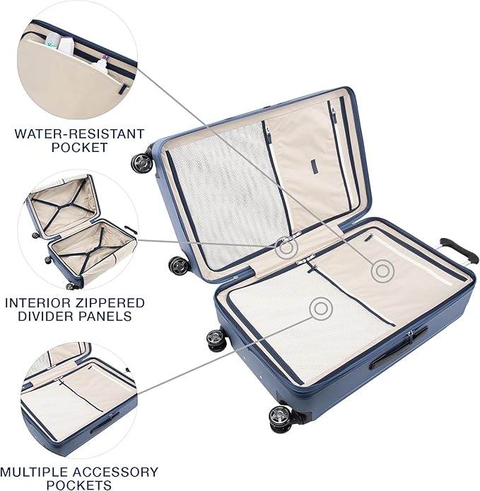 Travelpro Platinum Elite Hardside Expandable Checked Luggage, 8 Wheel Spinner, TSA Lock, Hard Shell Polycarbonate Suitcase, Dark Sky Blue, Checked Large 28-Inch
