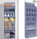 Over The Door Shoe Organizer with Large Deep Pockets Hanging Multifunction Shoe Holder for Narrow Door Dorm Closet, Grey 16 Pockets