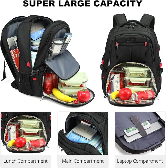 LOVEVOOK Travel Laptop Backpack with Lock and 17 Large Computer Business Work Backpack for Men (Black-Lunch, 17 inch)