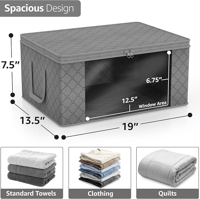 Sorbus Medium Clothes Storage Bags - Foldable Blanket Storage Bins for Organizing Bedroom, Closet, Clothing, Comforter, Organization with Clear Window, Lids and Carry Handles - Set of 3