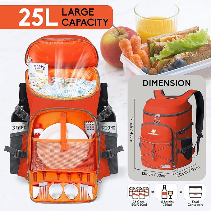 N NEVO RHINO Backpack Coolers Insulated Leak Proof 36/54 Cans,Portable Lightweight Waterproof Insulated Cooler Backpack for Men & Women Ideal for Camping,Travel,Beach,Picnics,Lunch & Day Trips