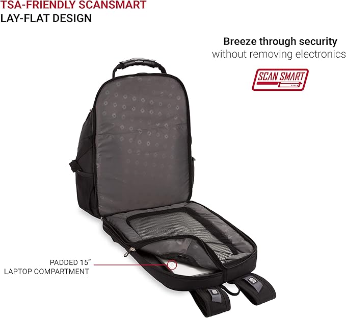 SwissGear 1923 Scansmart Backpack, Black/Silver, 17-Inch