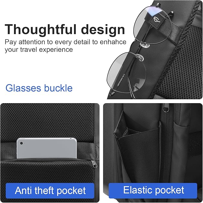 SOKOK Carry On Travel Backpack Waterproof Business Backpack Expandable with Laptop Compartment and Charging, Hardshell Computer Backpack for Men and Women, Black