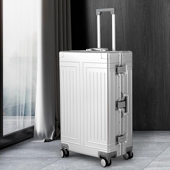 All Aluminum Magnesium Carry On Luggage，Cut from Whole Aluminum Sheet，22x14x9 Airline Approved ，（3rd Generation，Premium Magnesium Metal zipperless suitcase ） (silvery, 28inch)