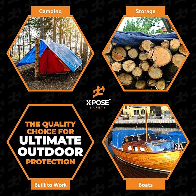 Better Blue Poly Tarp 16' x 20' - Multipurpose Protective Cover - Durable, Water Resistant - 5 Mil Thick Polyethylene - by Xpose Safety