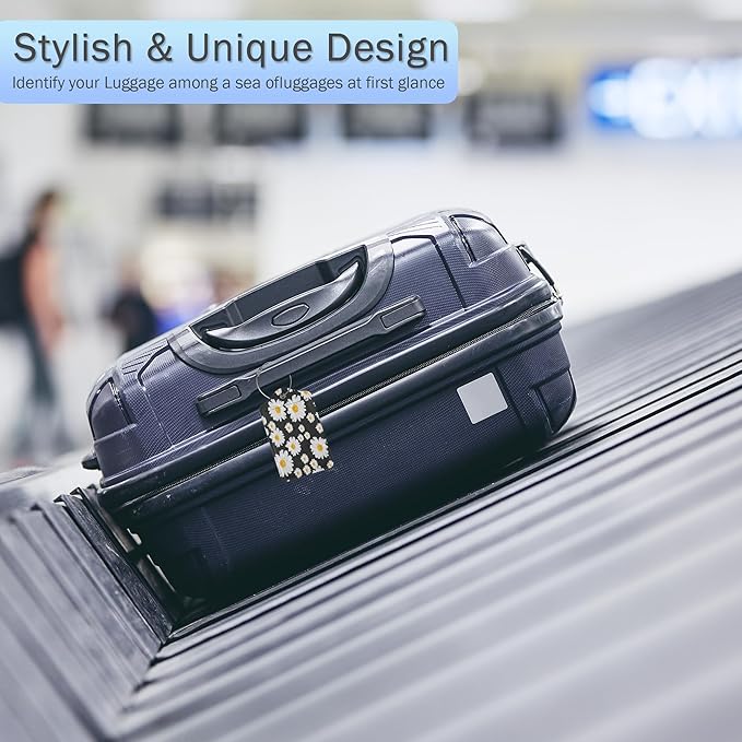 Daisies Luggage Tags,2 Pack Luggage Tag,Leather Privacy Cover ID Label with Stainless Steel Loop for Women Men Kids Girls Travel