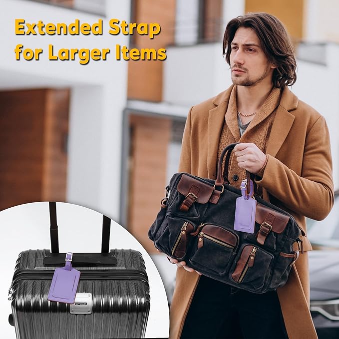 Travelambo Luggage Tags for Suitcases Faux Leather Privacy Protection 30 Pack Bag Tags Travel Accessories Essential, Classic Purple