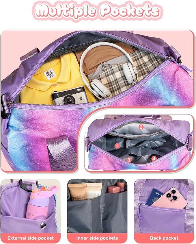 Girls Trip Gifts for Kids-Girl Gym Bag with Shoe Compartment, Kid Personalized Weekender Overnight Bags, Initial Travel Tote with Makeup Pouch, Valentines Day Gift (Letter P)