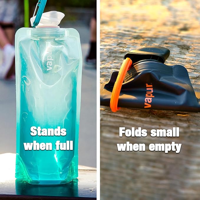 Vapur Collapsible Water Bottle With Carabiner, Compact Bottle Folds Flat For Hydration On The Go, Ideal for Traveling, Hiking or Camping, 34 Ounce, Blue Steel, Pack of 1
