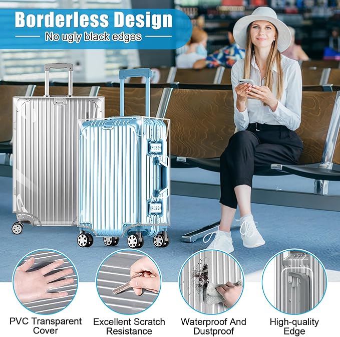 Yotako Clear PVC Suitcase Cover Tough Protector, 32 Inch Luggage Covers for Wheeled Suitcase 32"