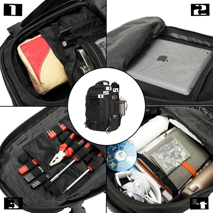 Large Tactical Backpack for Men Military Backpack with DIY System for Travel, Work,Camping,Hunting,Hiking,Sports (BLACK)
