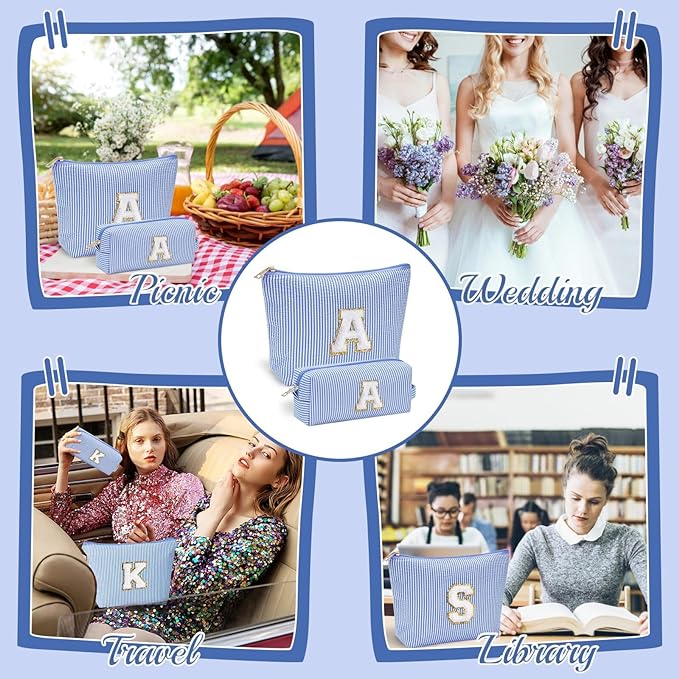 YOOLIFE Birthday Gifts for Women Teen Girls - Birthday Gifts Idea for Friend Female | Cute Blue Makeup Bag Pouch Cosmetic Bag Travel Toiletry Bag for Her Mom Girlfriend Wife Bridesmaid Teenage I