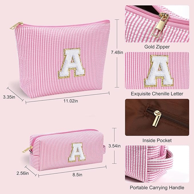 YOOLIFE Cute Gifts Travel Makeup Bag - Pink Travel Cosmetic Bag for Women Yoga, Picnic, Personalized Best Friend Birthday Gifts with Monogram
