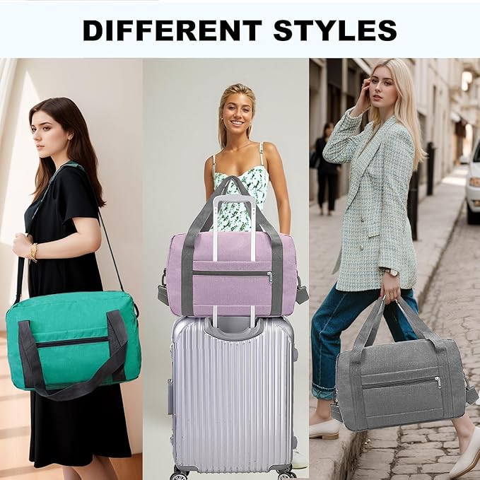 Foldable Carry on Luggage Bag 22x14x9 Personal Item Bag for Airplanes Travel Duffel Bag for Women and Men (40L, Black)