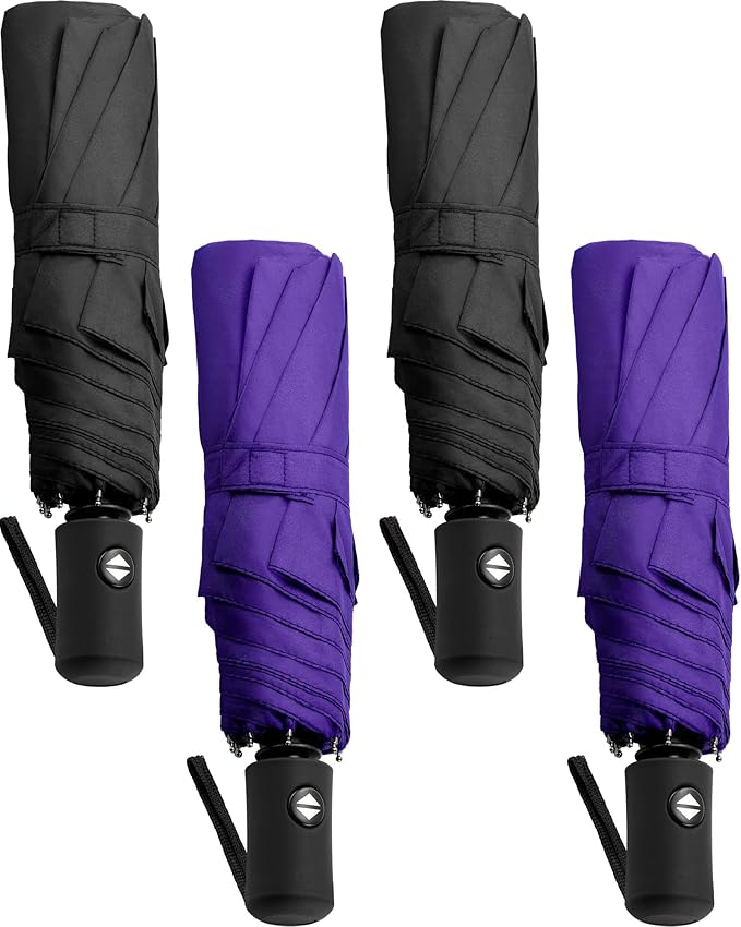 Yahenda 4 Pack Windproof Travel Umbrellas Bulk Automatic Open and Close Umbrella Folding Rain Umbrella for Men Women