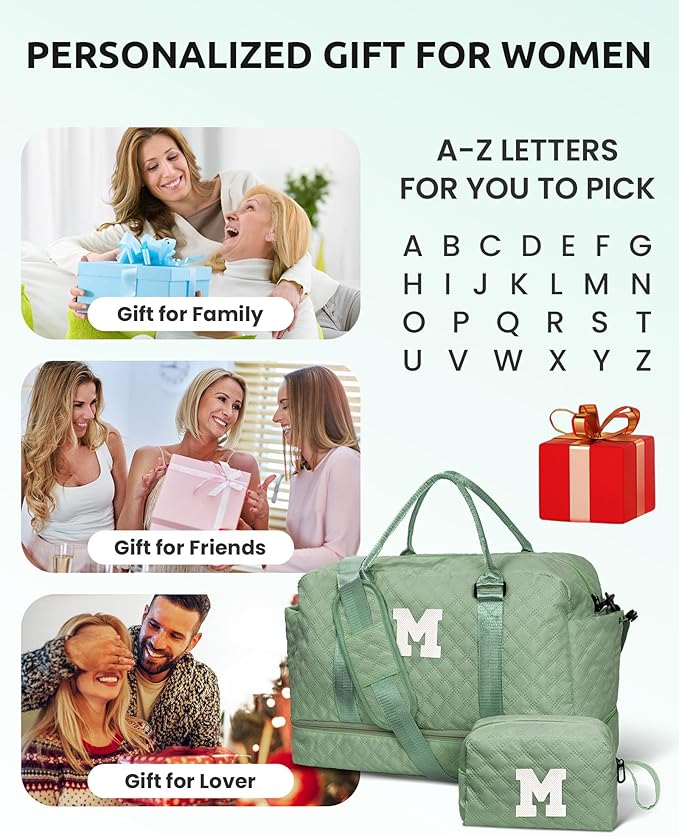 Bridesmaid Proposal Gifts, Gifts for Women-Initial Travel Bag with Shoe Compartment, Girls Weekender Bag, Monogram Overnight Bag for Women, Letter Travel Bag with Makeup Bag (Letter D)
