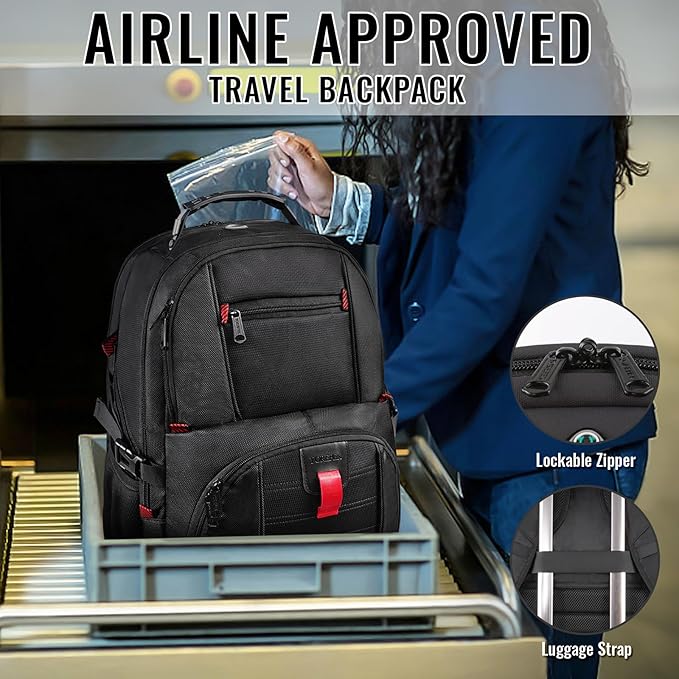 YOREPEK Travel Backpack, Extra Large 50L Laptop Backpacks for Men Women, Water Resistant College Backpacks Airline Approved Business Work Bag with USB Charging Port Fits 17 Inch Computer, Black
