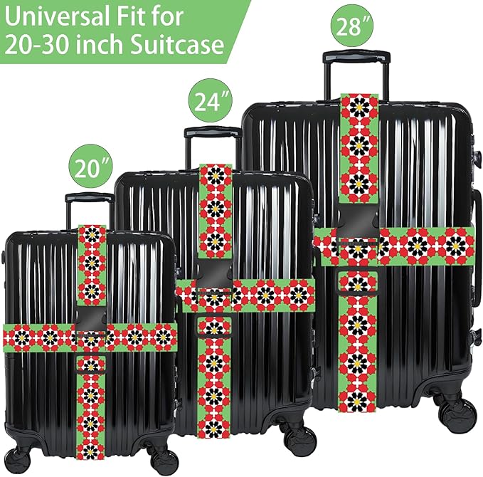 Flowers Luggage Straps for Suitcases, Adjustable Luggage Travel Belts to Keep Luggage Security While Travel, Strong Polyester Fabric, Easy-to-Recognize Stylish Design Travel Accessories, 2 Pack
