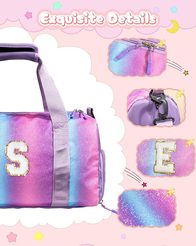 Girls Trip Gifts for Kids-Girl Gym Bag with Shoe Compartment, Kid Personalized Weekender Overnight Bags, Initial Travel Tote with Makeup Pouch, Valentines Day Gift (Letter P)