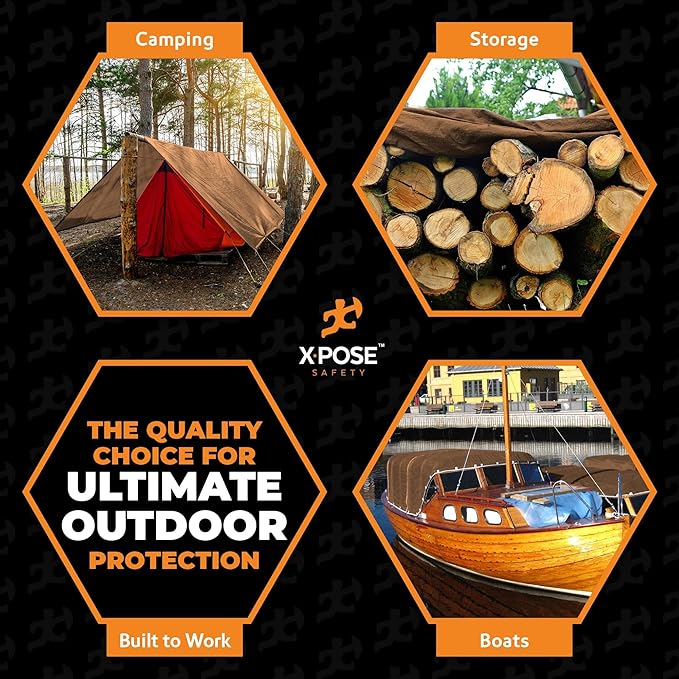 Multipurpose Protective Cover Brown Poly Tarp 12' x 25' - Durable, Water Resistant, Weather Resistant - 5 Mil Thick Polyethylene - by Xpose Safety